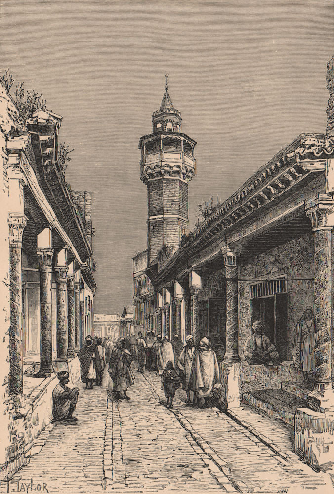 Tunis, street in the Sûk/souk district. Tunisia 1885 old antique print picture